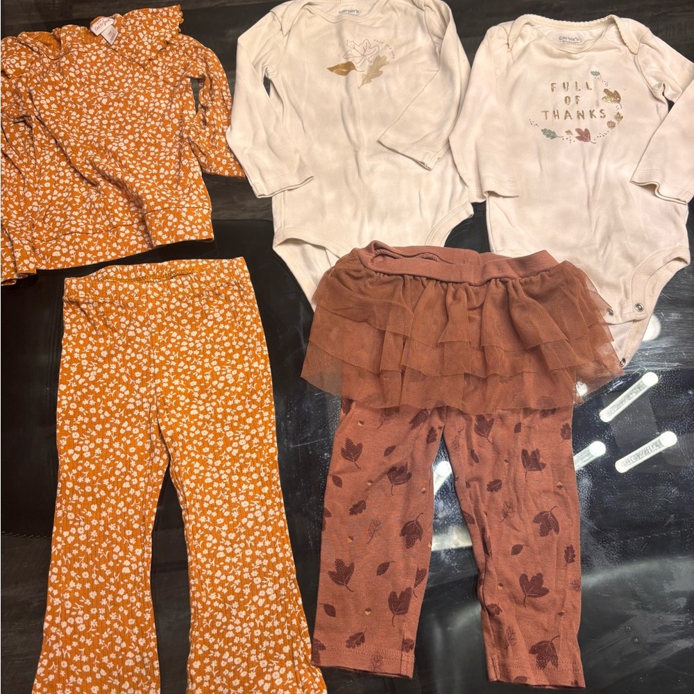 Carter's / Cat & Jack Floral Thanksgiving Baby Outfit Sets in Orange and Cream